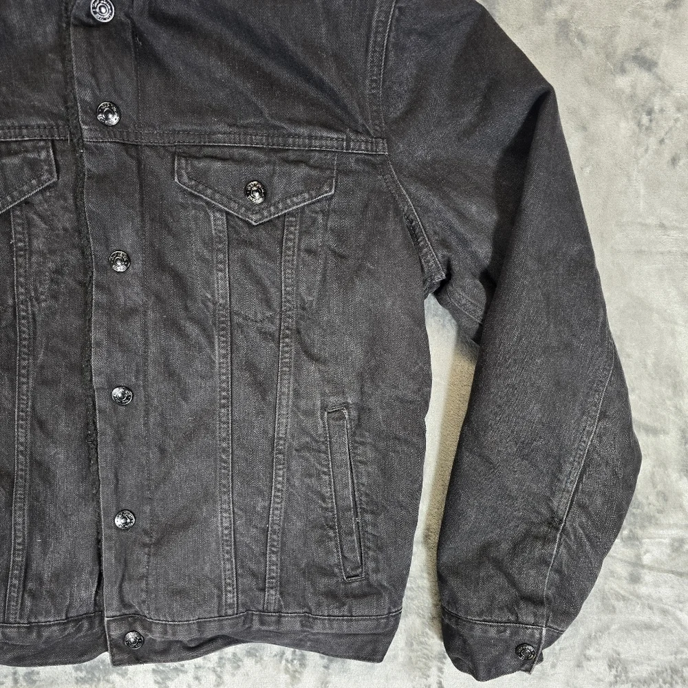 GAP Black Denim Jacket Sherpa Fleece Lined Size Large - Picture 3 of 7